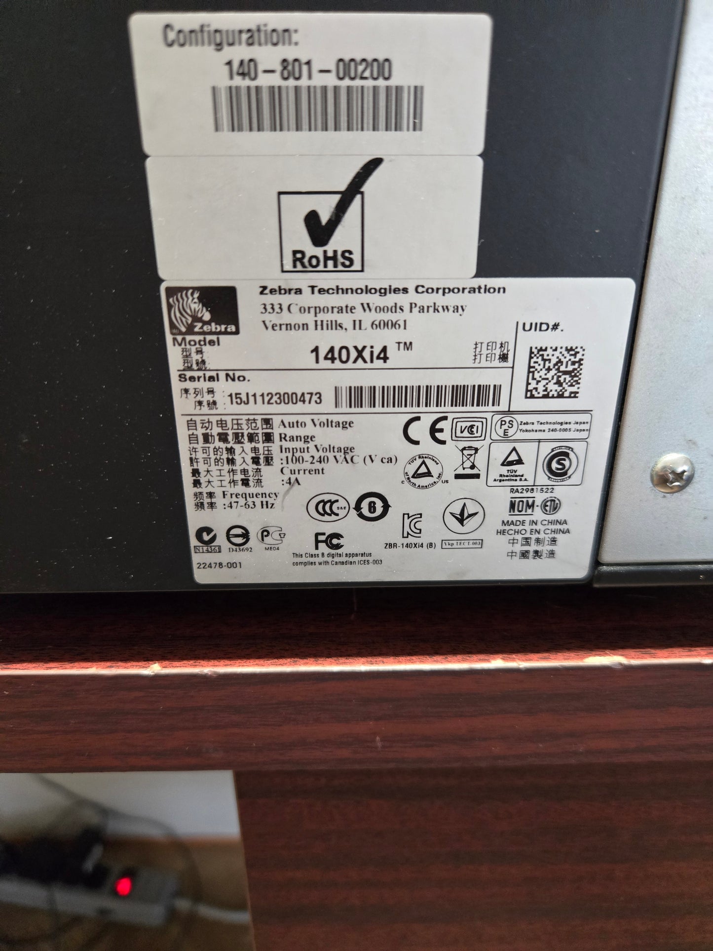 Zebra 140Xi4 Industrial Thermal Printer (P/N: 140-801-00200)