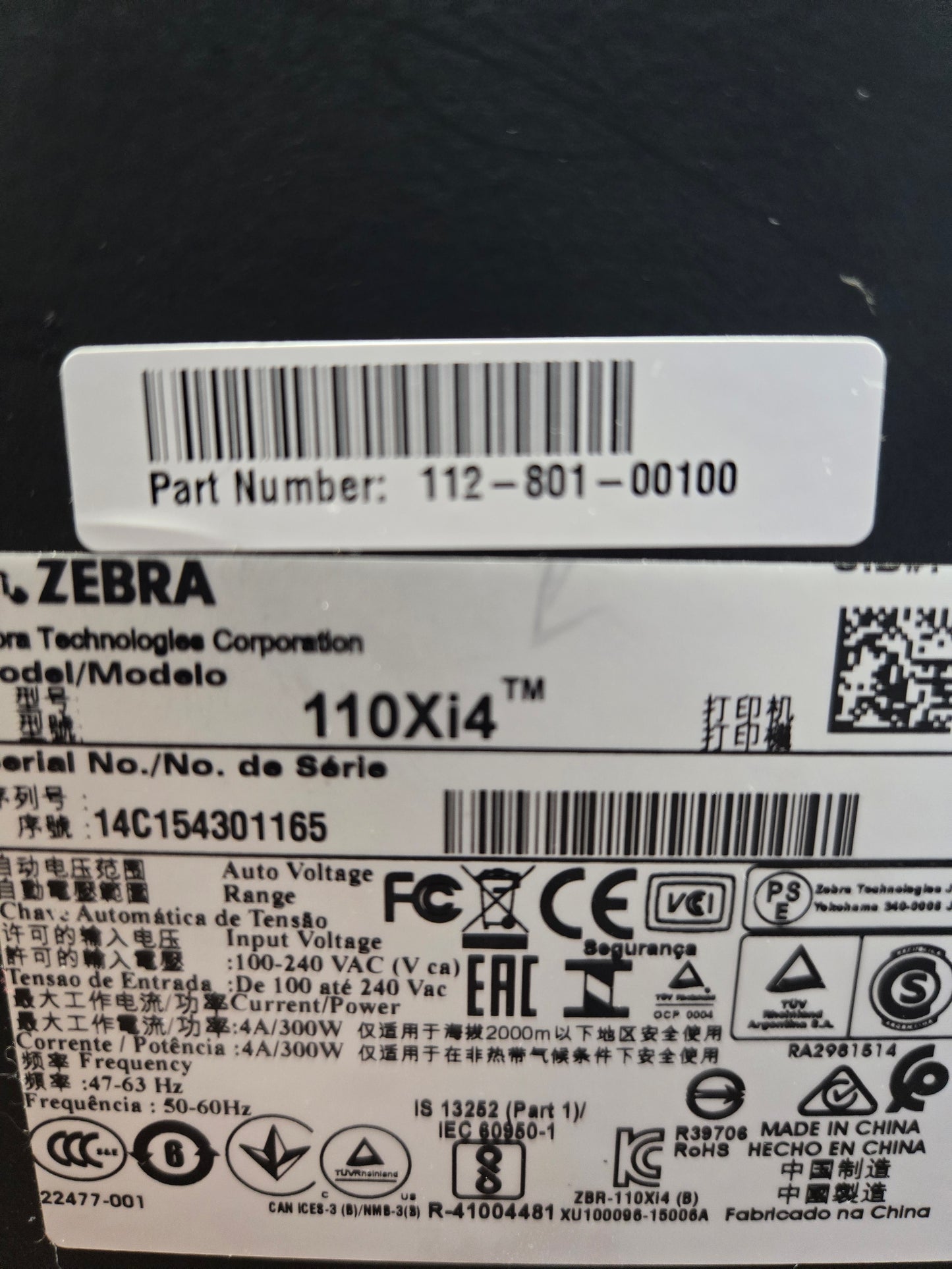 Zebra 110Xi4 Industrial Thermal Printer (P/N: 112-801-0000)