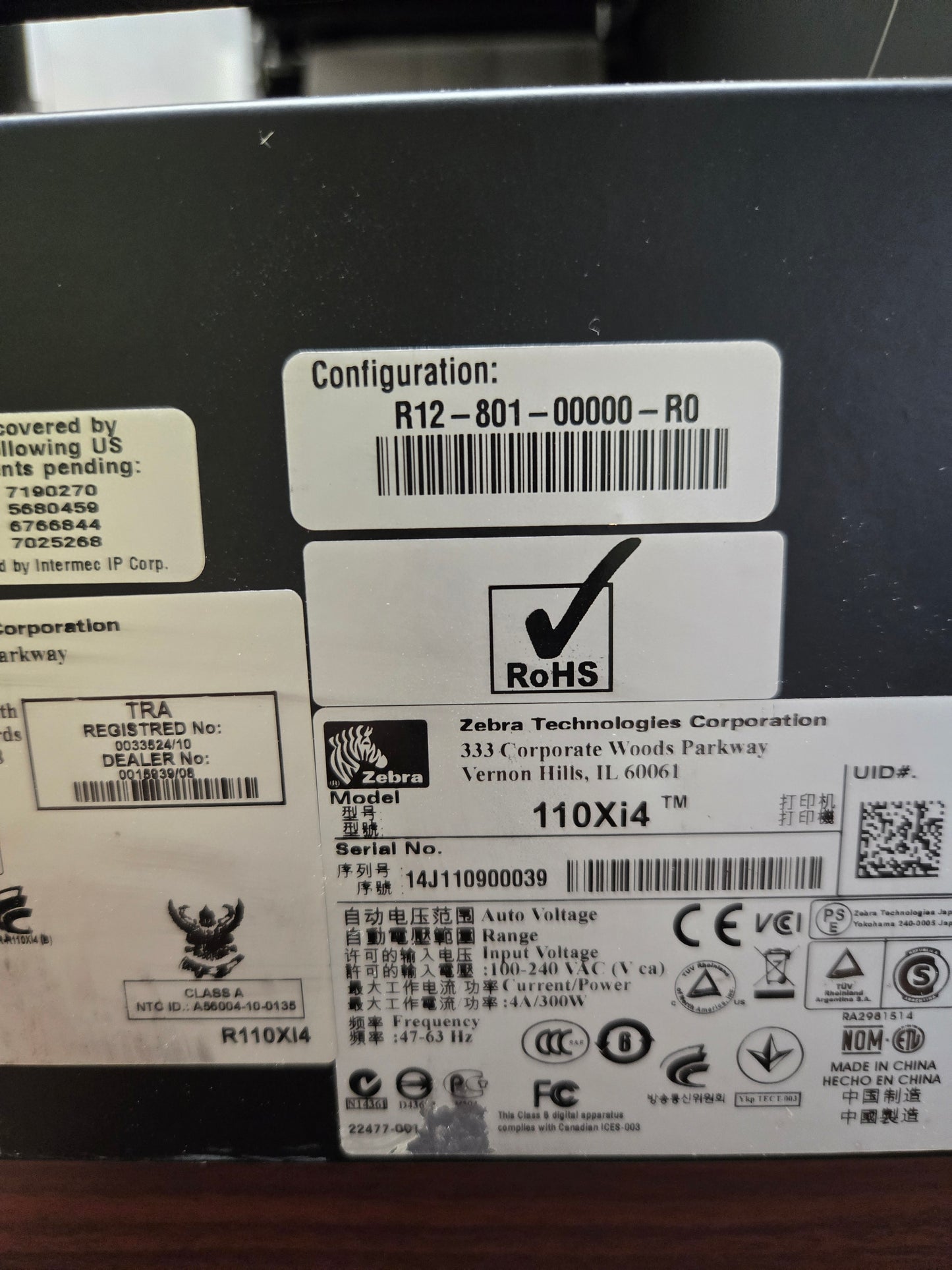 Zebra R110Xi4 Industrial RFID Label Printer (P/N: R12-801-00000-R0)
